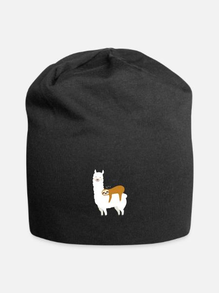 Alpaca with sloth - Jersey Beanie - black
