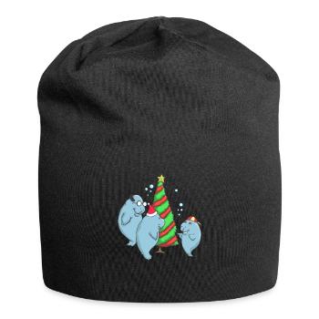 Floride, lamantin, arbre noël, famille - Bonnet en jersey - noir - Devant