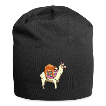 Sloth rides on lama riding lazy gift - Jersey Beanie - black - Front