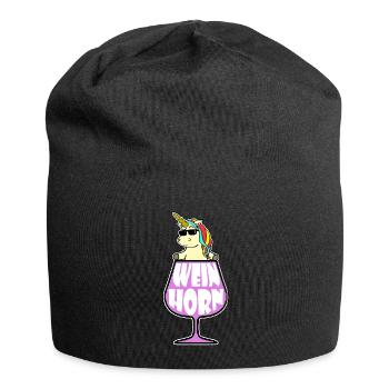 Weinhorn - Wein + Einhorn - Jersey-Beanie - Schwarz - Vorne
