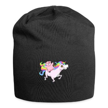 Cochon mignon à cheval sur la licorne - Bonnet en jersey - noir - Devant