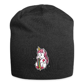 Einhorn Regenbogen Bunte Kotze Übergeben Geschenk - Jersey-Beanie - Anthrazit - Vorne