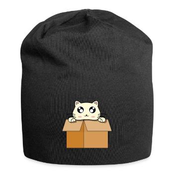 Chat mignon rigolo en boîte de carton - Bonnet en jersey - noir - Devant