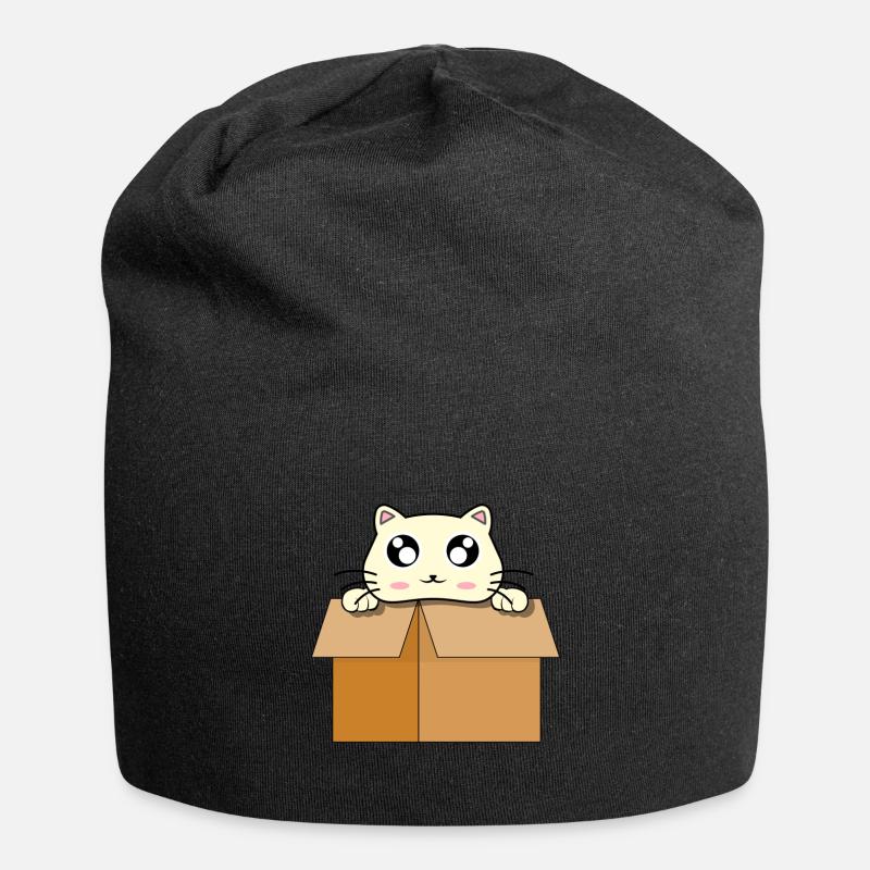 Chat mignon rigolo en boîte de carton - Bonnet en jersey - noir