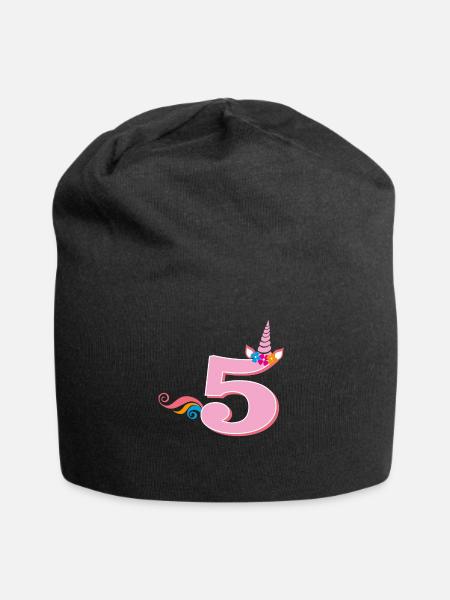 5th Birthday Unicorn - Jersey Beanie - black