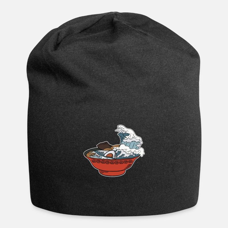 Ramen noodle tsunami Japan pasta dish gift - Jersey Beanie - black
