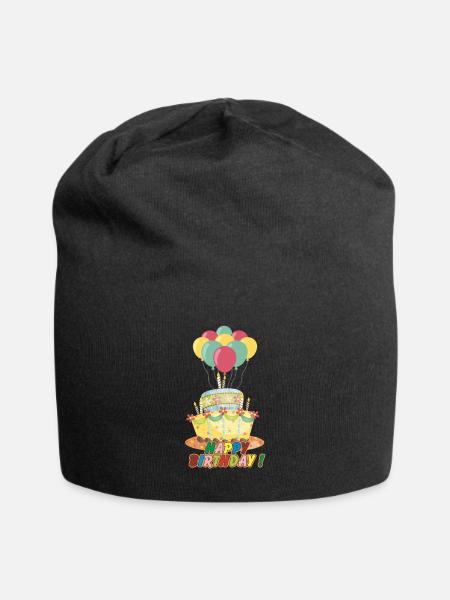 Happy Birthday Cake - Jersey Beanie - black