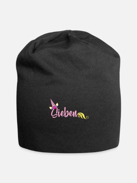 7th birthday unicorn - Jersey Beanie - black