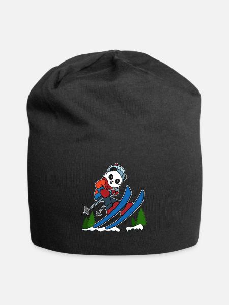 Skiing Panda Ski Holiday Winter Sports Gift - Jersey Beanie - black