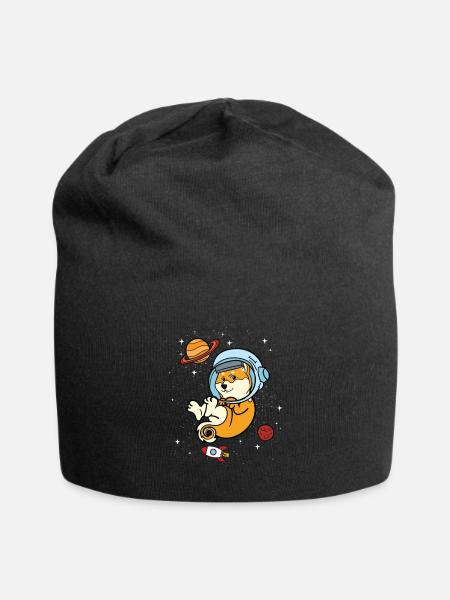 Shiba Inu Astronaut Weltraum Universum Geschenk - Jersey-Beanie - Schwarz