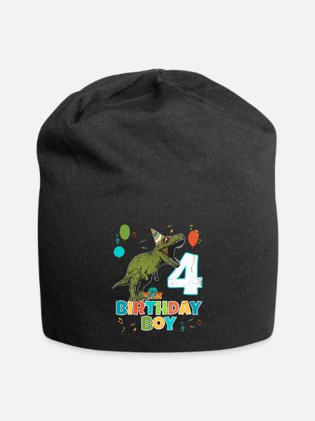 4-jährige Kindergeburtstags-Jungen-Party T Rex Dinosaurier - Jersey-Beanie - Schwarz