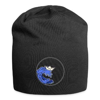 Origami Boat - Origami Schiff - Jersey-Beanie - Schwarz - Vorne