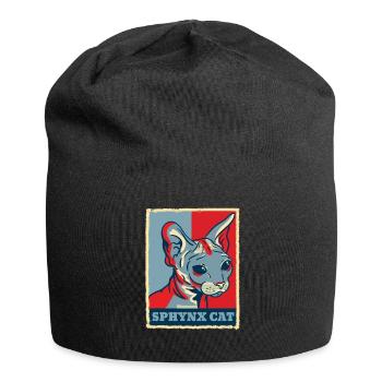 Sphynx Katze Nacktkatze Retro Vintage Geschenk - Jersey-Beanie - Schwarz - Vorne