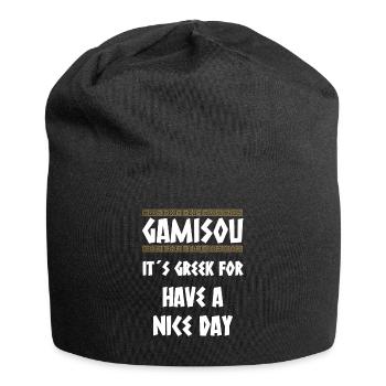 GAMISOU IT´S GREEK FOR HAVE A NICE DAY - Jersey-Beanie - Schwarz - Vorne