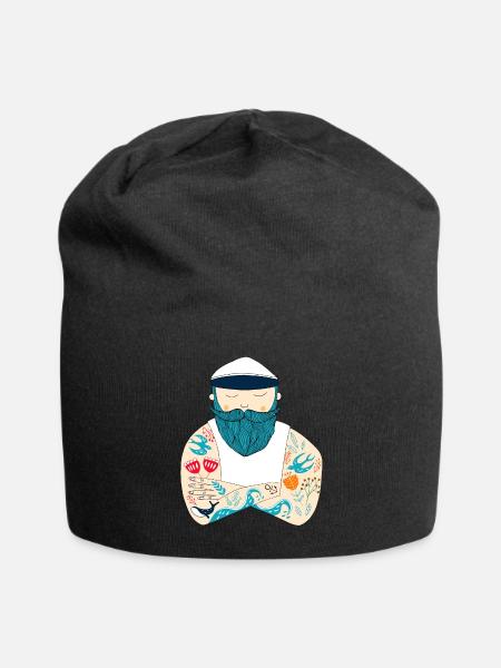 Tätowierter, bärtiger, skandinavischer Seemann - Jersey-Beanie - Schwarz