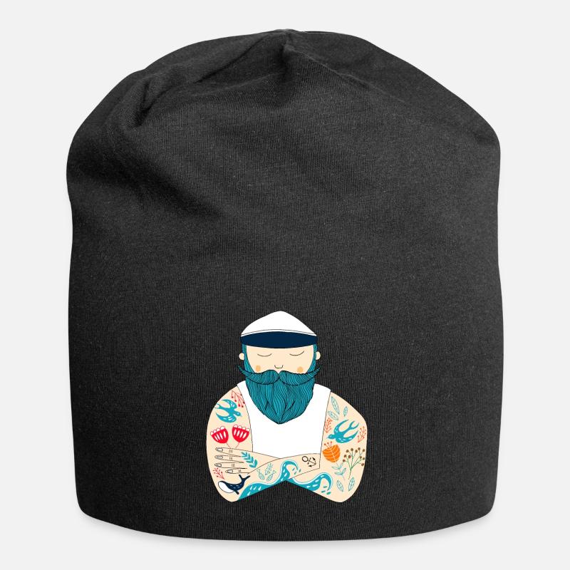 Tätowierter, bärtiger, skandinavischer Seemann - Jersey-Beanie - Schwarz