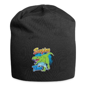 Dino Shirt for Surfer Dolphin Surfing Time - Jersey Beanie - black - Front
