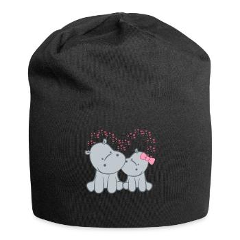 Hippopotame - Hippopotame - Hippopotame - Couple - Coeur - Bonnet en jersey - noir - Devant