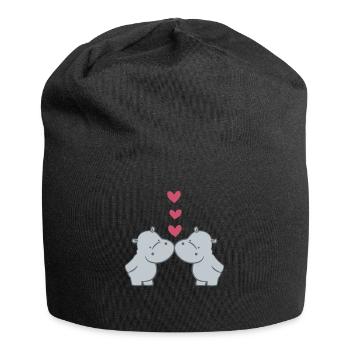 Hippopotame - Hippopotame - Hippopotame - Couple - Coeur - Bonnet en jersey - noir - Devant