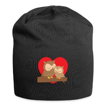 Hibou - hibou - hibou - t-shirt hibou - coeur - paire - Bonnet en jersey - noir - Devant