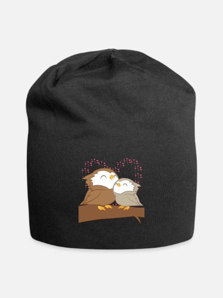 Owl - owl - owl - owls - family - cuddling - Jersey Beanie - black