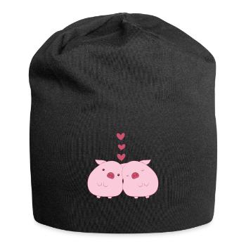 Schwein - Schweinchen - Valentinstag - Paar - Herz - Jersey-Beanie - Schwarz - Vorne