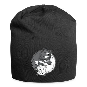 YIN and YANG Cats Kitten Funny Cat Cartoon - Jersey Beanie - black - Front
