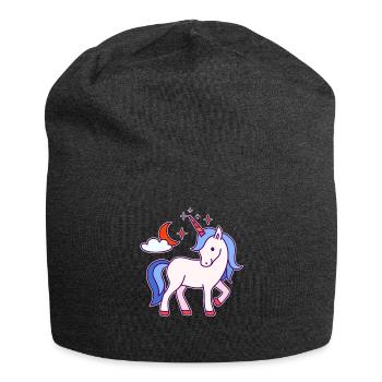 Einhorn - Mond - Sterne - Jersey-Beanie - Anthrazit - Vorne