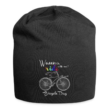 Veux rouler avec moi - Journée du vélo - Bonnet en jersey - noir - Devant