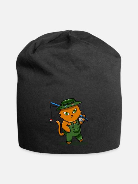 Angler Sport Fisherman Fisherman Cat Gift - Jersey Beanie - black