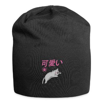 Kawaii Katze Cat süß und niedlich Geschenk - Jersey-Beanie - Schwarz - Vorne