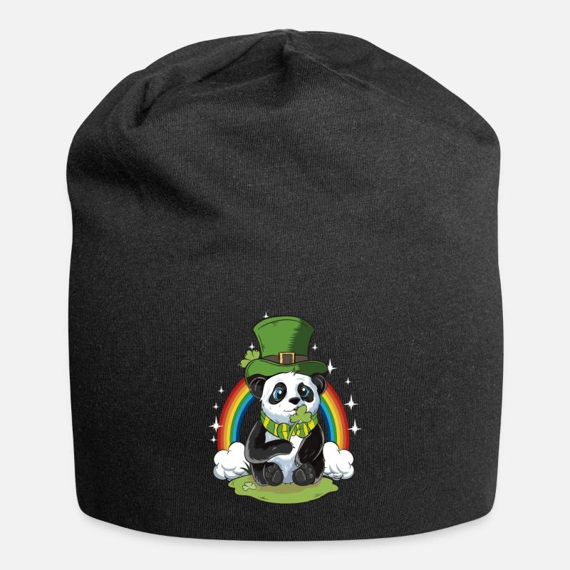 Panda Bear St Patricks Day Gift Rainbow Beer - Jersey Beanie - black