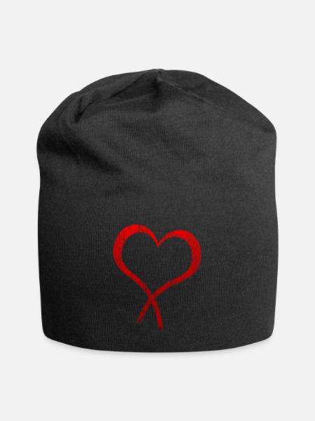 Rotes Herz-Band-Valentinsgruß-Tag - Jersey-Beanie - Schwarz