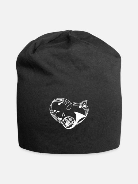Waldhorn - French Horn - Hornist - Herz - Noten - Jersey-Beanie - Schwarz