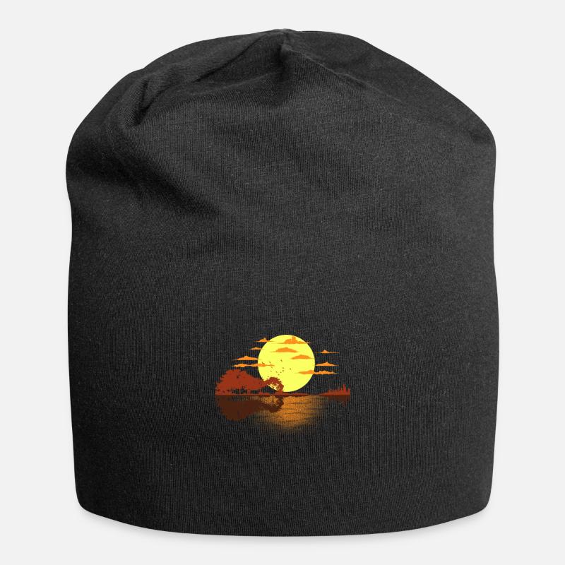 Sunset guitar reddish electric guitar gift - Jersey Beanie - black