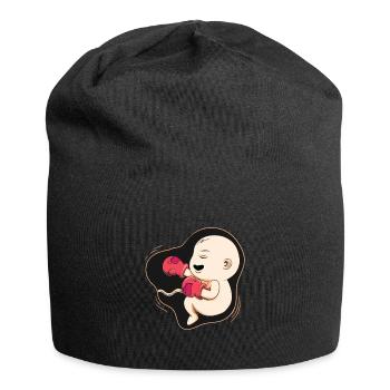 Boxen Boxer Baby Schwangerschaft Bauch Geschenk - Jersey-Beanie - Schwarz - Vorne