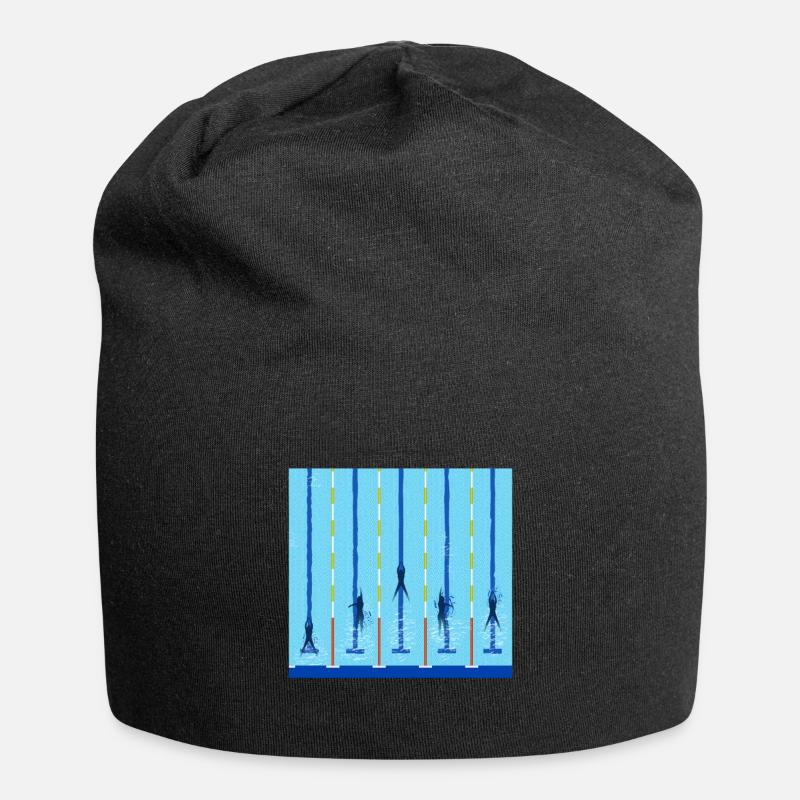 Schwimmbad Schwimmen Bahnen Wettkampf Geschenk - Jersey-Beanie - Schwarz