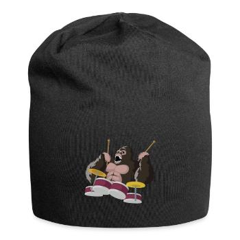 Le gorille joue de la batterie - Bonnet en jersey - noir - Devant