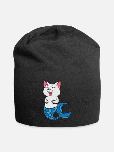 Sweet laughing mermaid cat - Jersey Beanie - black