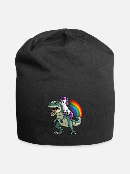Einhorn reitet auf T-Rex Regenbogen Geschenk - Jersey-Beanie - Schwarz