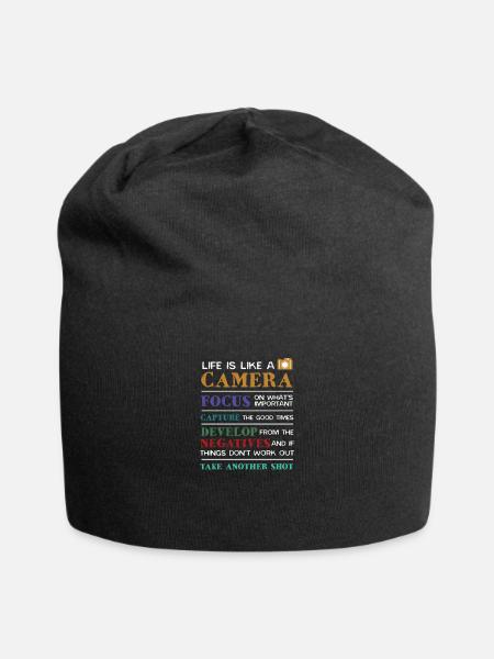 Life is Like A Camera Photography Photographer Camera - Jersey Beanie - black