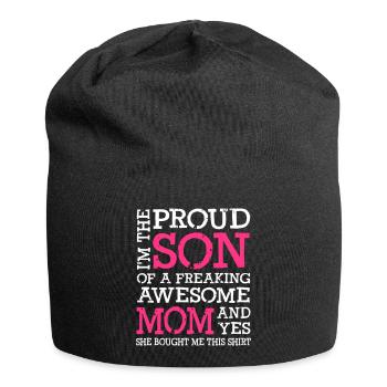 I m The Proud Son Of A Freaking Awesome Mom - Jersey-Beanie - Schwarz - Vorne