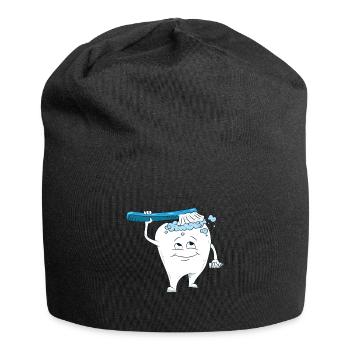 Zahn putzt sich, Zahnreinigung, Zähne putzen, Zahn - Jersey-Beanie - Schwarz - Vorne