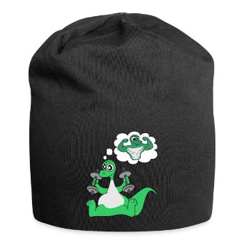 gym fitness hantel bizeps dinosaurier geschenk fun - Jersey-Beanie - Schwarz - Vorne