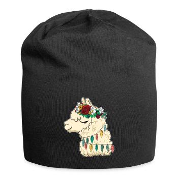 wunderschöne Lama Blumen Prinzessin - Alpaka Queen - Jersey-Beanie - Schwarz - Vorne