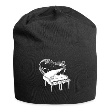 Piano - Klavier - Pianist - Noten - Herz - Jersey-Beanie - Schwarz - Vorne