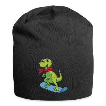 Snowboard Dino Dinosaurier Geschenk Kinder Jungen - Jersey-Beanie - Schwarz - Vorne