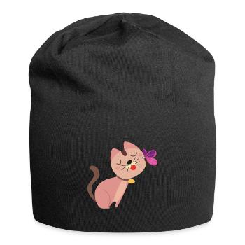 chat mignon avec papillon - Bonnet en jersey - noir - Devant