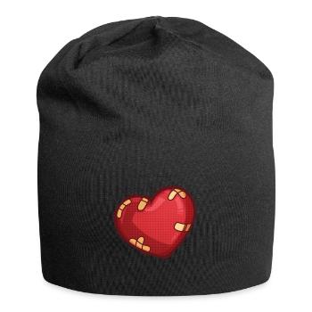 Herz mit Pflaster - Jersey-Beanie - Schwarz - Vorne