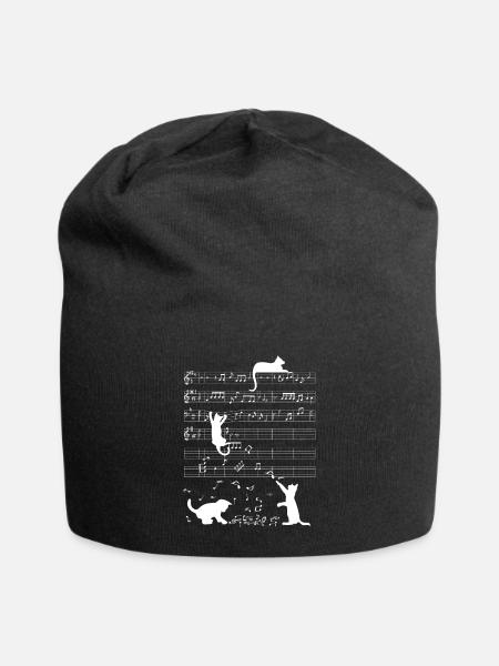 Musical cat kitten music clef - Jersey Beanie - black